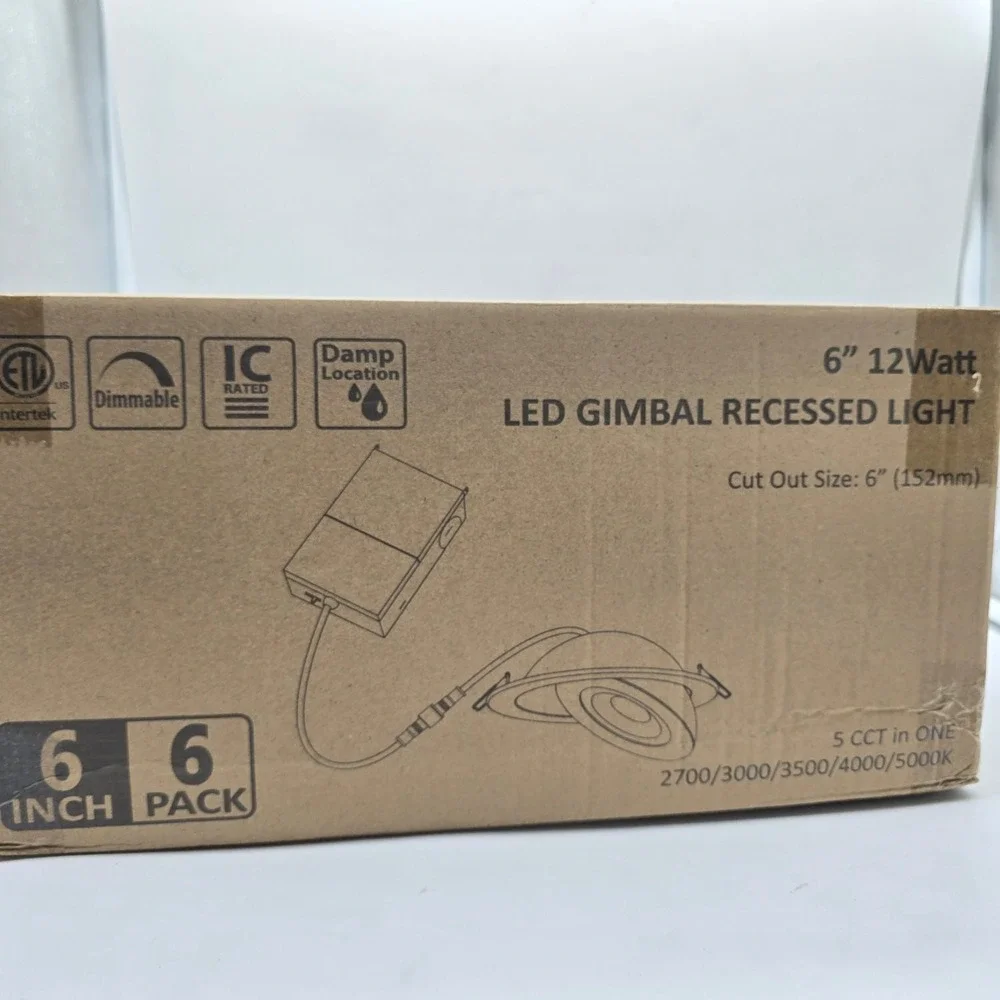 ZYC 6 Inch Gimbal LED Recessed Lighting 12W 5CCT Dimmable Black 6 Pack Canless